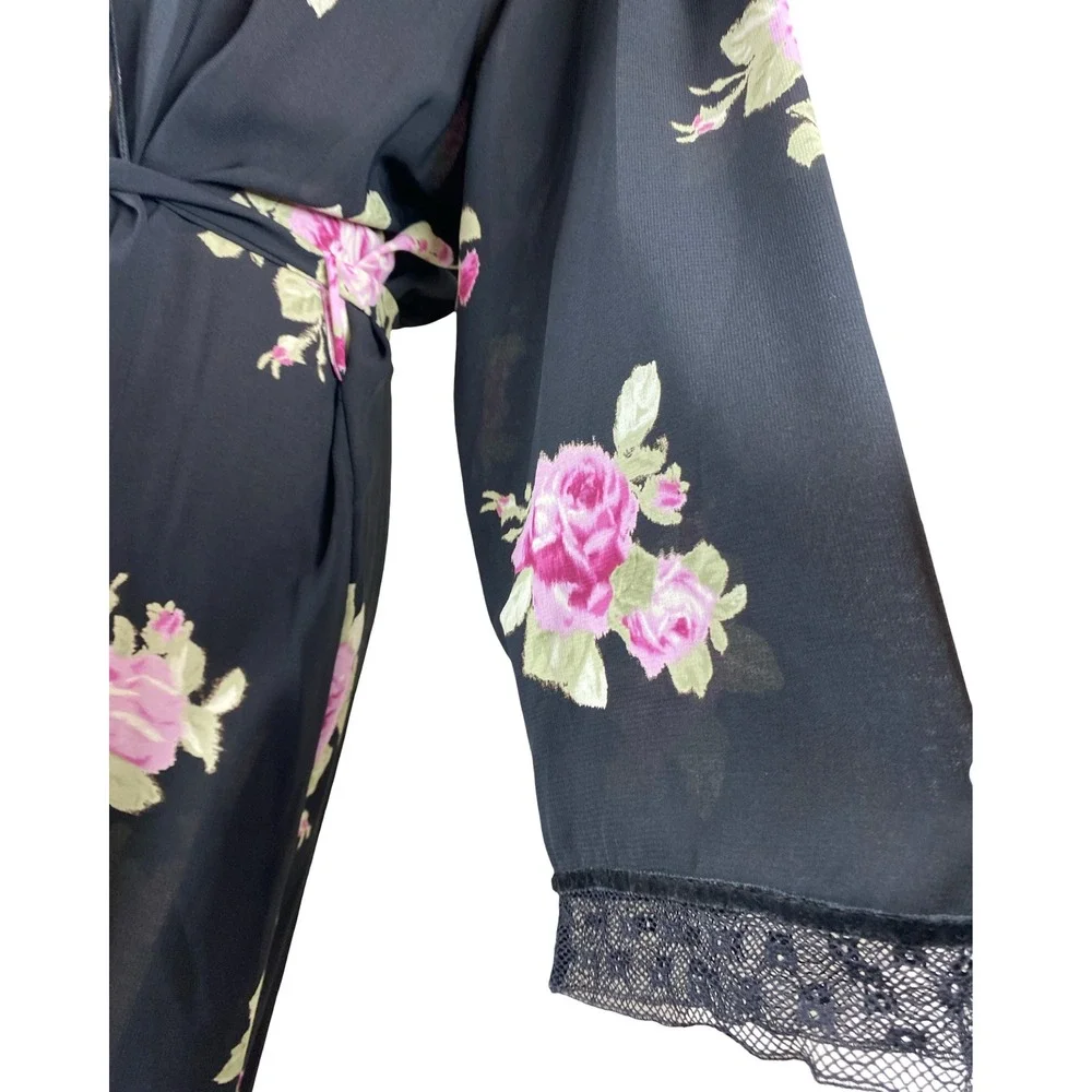 Vintage Oscar de la Renta Pink Label Floral Wrap Robe Rose Chiffon Lace Maxi M